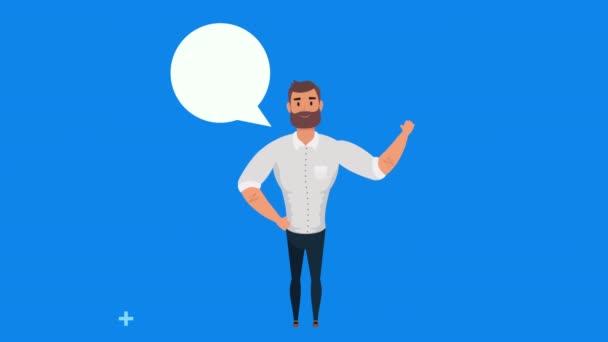 Young businessman with speech bubble — Stock Video