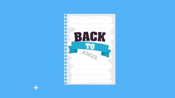 Volver a la temporada escolar con letras en hoja de papel — Vídeo de stock