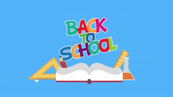Volver a la temporada escolar con libros y suministros — Vídeos de Stock