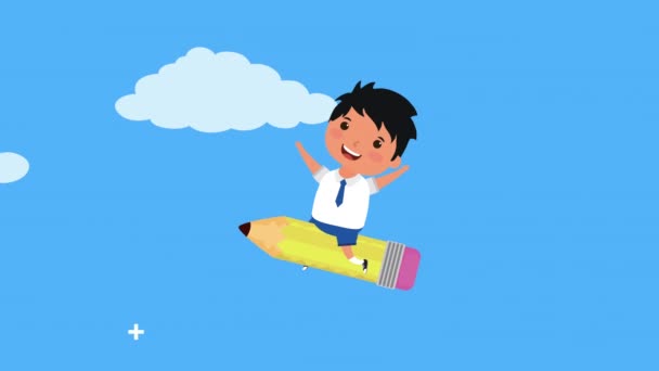Tillbaka till skolan säsong med pojke i penna — Stockvideo