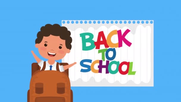 Zurück zur Schulzeit mit Papierbogen und Junge — Stockvideo