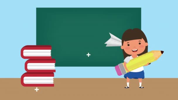 Terug naar schoolseizoen met meisje en potlood — Stockvideo