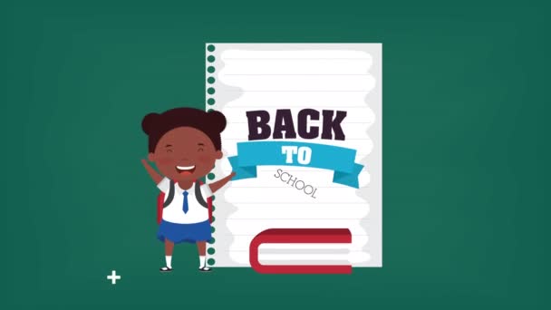 Back to school season with afro girl and supplies — Stock Video