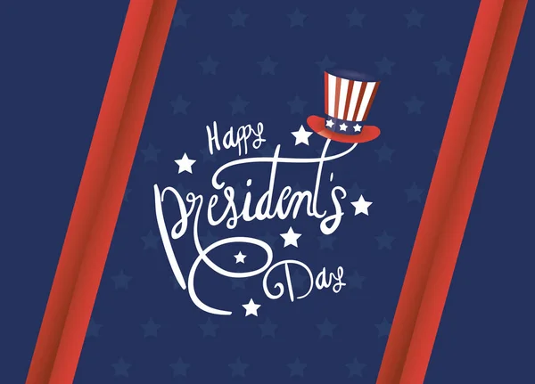 Cartel del día de presidentes con usa tophat y letras — Vector de stock