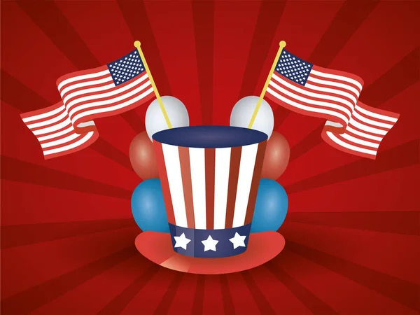 美国总统日海报，上面印有美国国旗和帽子 — 图库矢量图片