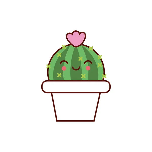 Cute cactus plant in pot kawaii character icon — ストックベクタ