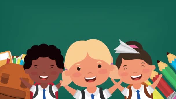 Zpět do školní sezóny s různými dětmi — Stock video