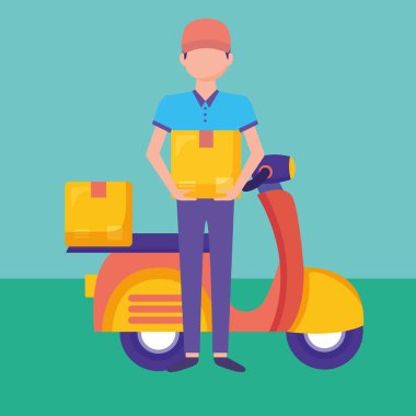 logistic delivery service with courier and motorcycle