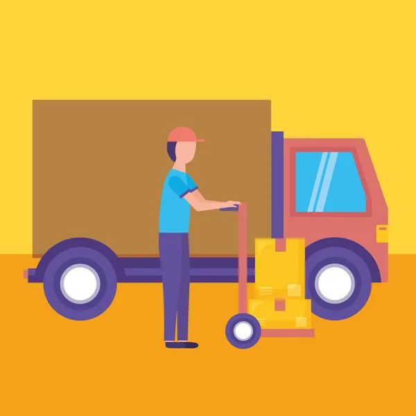 Logistyczne usługi dostawy z ciężarówki i kuriera — Wektor stockowy