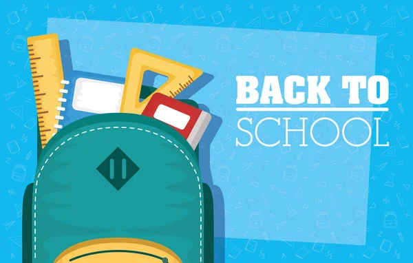 back to school card with schoolbag and supplies