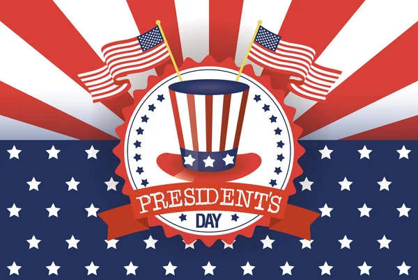 Cartel del día de presidentes con EE.UU. tophat y banderas — Vector de stock