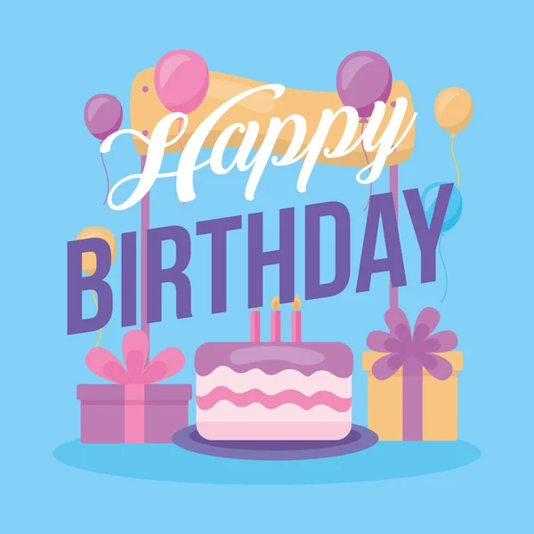 Joyeux anniversaire carte de célébration avec gâteau sucré — Image vectorielle