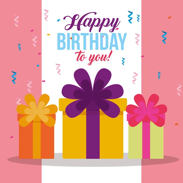 Happy birthday celebration card with gifts — Stock Vector