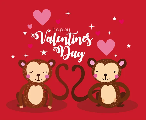 Carte de Saint Valentin avec couple de singes mignons — Image vectorielle