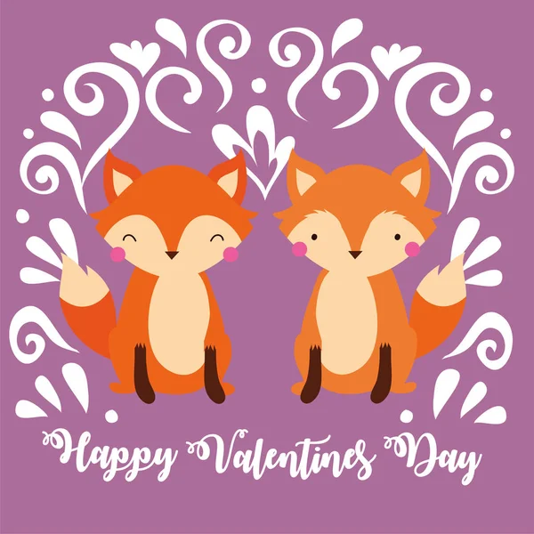 Carte de Saint Valentin avec couple mignon renards — Image vectorielle