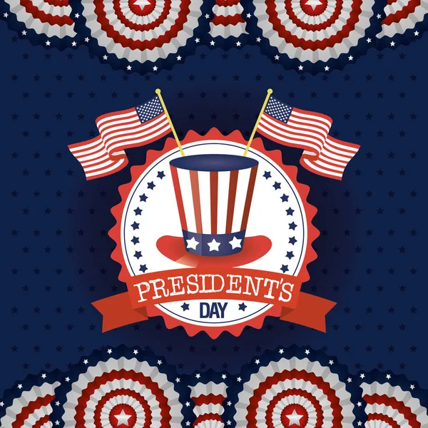 Presidents day poster with usa tophat and flags — Stock Vector