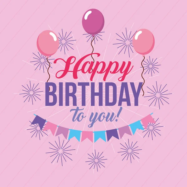 Gelukkige verjaardagskaart met feestballonnen — Stockvector
