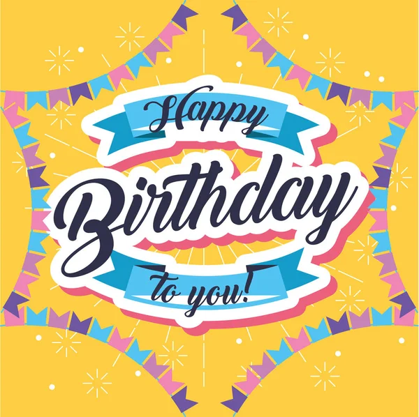 Feliz cumpleaños celebración tarjeta de letras — Vector de stock