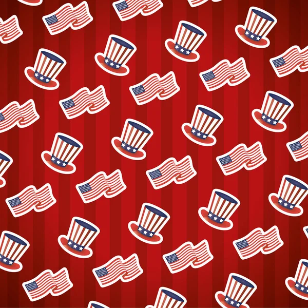 Ευτυχείς πρόεδροι ημέρα tophats και ΗΠΑ σημαίες μοτίβο — Διανυσματικό Αρχείο