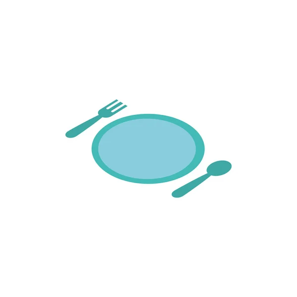 Plato con tenedor y cuchara iconos — Vector de stock