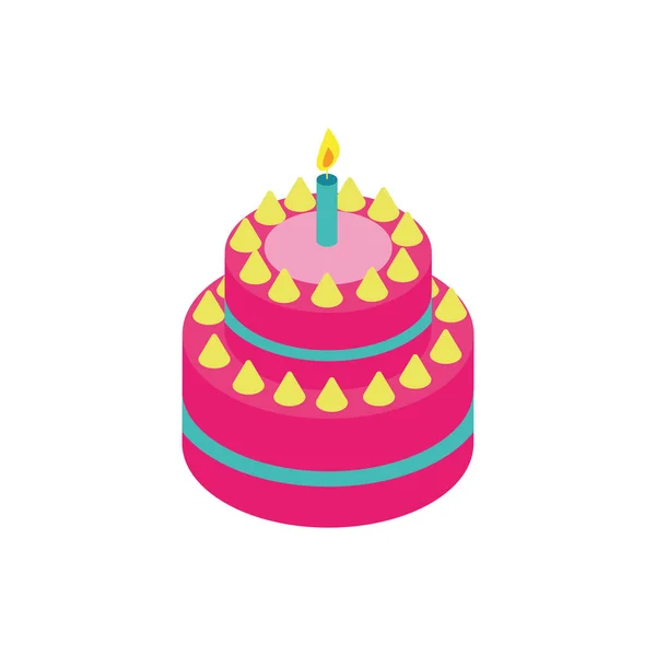 Dulce pastel de cumpleaños con velas icono — Vector de stock