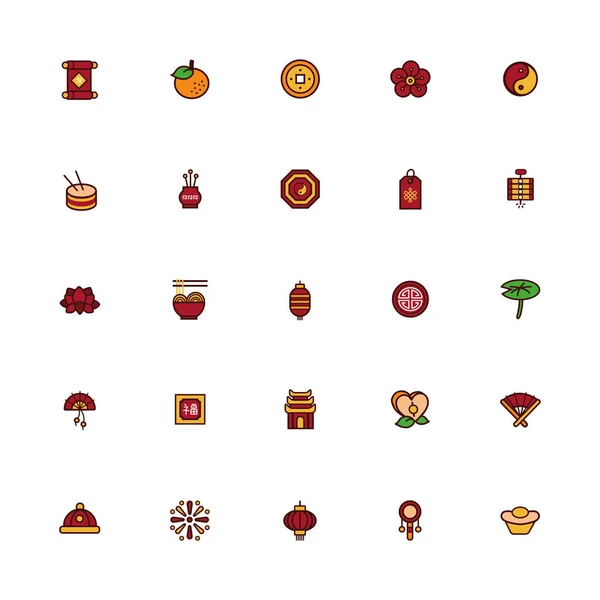 Bundle of chinesse new year set icons — 스톡 벡터