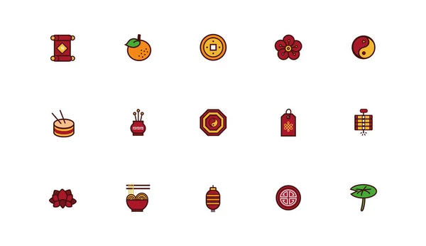 Bundle of chinesse new year set icons — 스톡 벡터