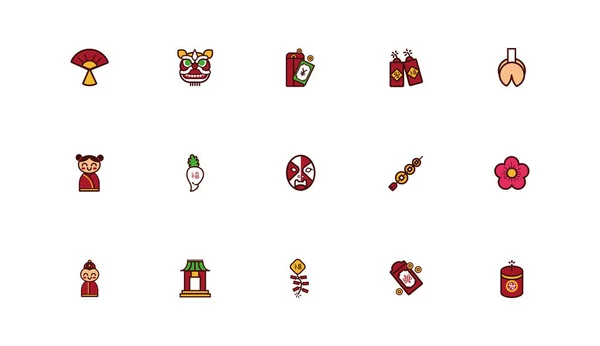 Bundle of chinesse new year set icons — 스톡 벡터