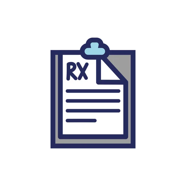 Medische check lijst met rx document platte stijl pictogram — Stockvector