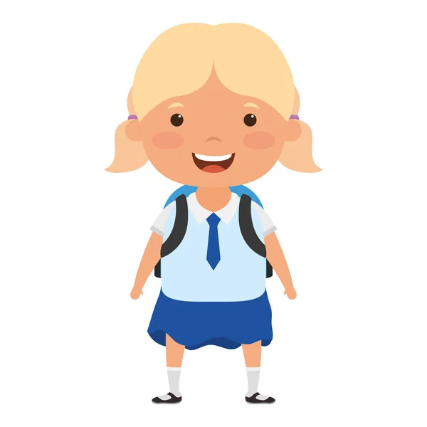 Pequeno estudante bonito personagem menina loira — Vetor de Stock