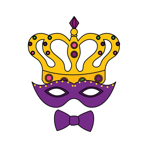 Isolé mardi gras masque noeud papillon et couronne vecteur design — Image vectorielle