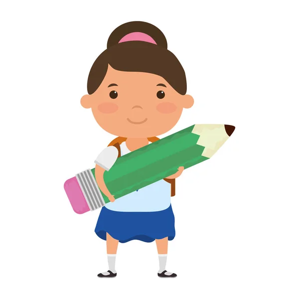 Niedliches kleines Studentenmädchen mit Bleistift-Charakter — Stockvektor