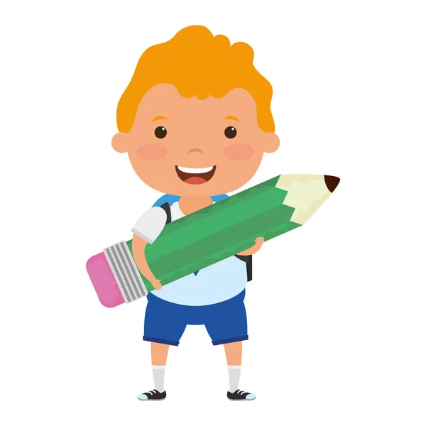Niedliche kleine blonde Student Junge mit Bleistift Charakter — Stockvektor