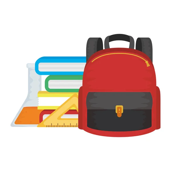 Schoolbag with books and supplies — Stock Vector