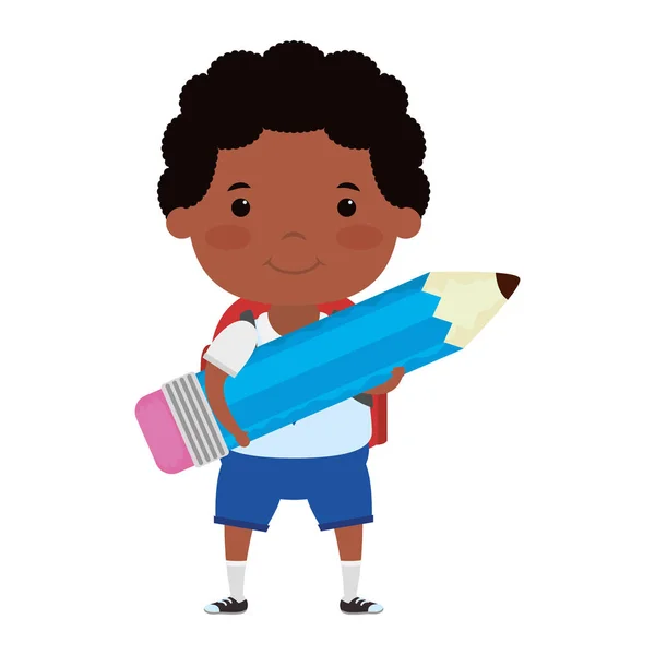 Söt liten afro student pojke med penna karaktär — Stock vektor