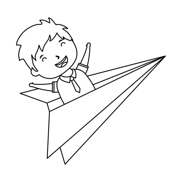 Lindo niño estudiante en avión de papel — Archivo Imágenes Vectoriales