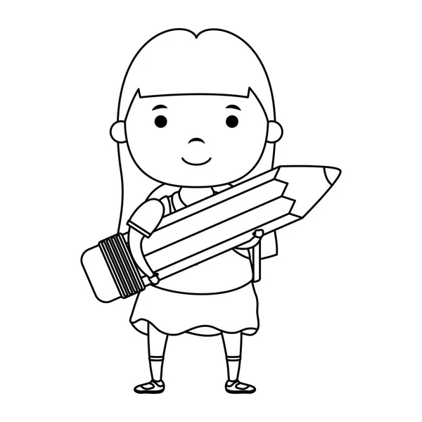 Χαριτωμένο κοριτσάκι φοιτητής με χαρακτήρα μολύβι — Διανυσματικό Αρχείο