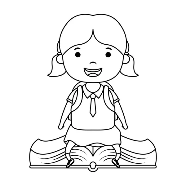 Милая маленькая студентка, сидящая в книжном персонаже — стоковый вектор