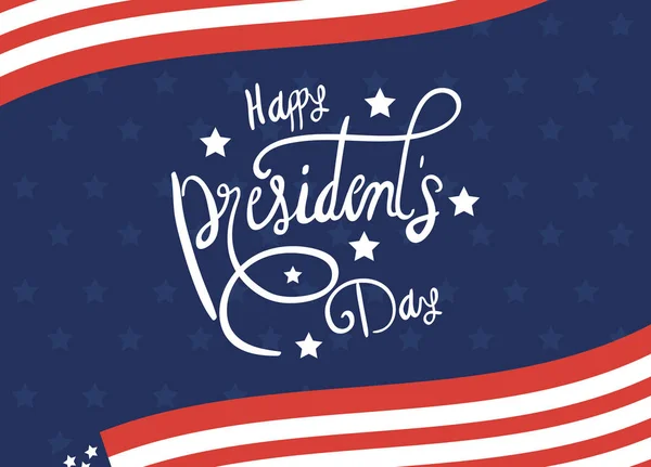 Happy presidents day with lettering and usa flag — Stok Vektör