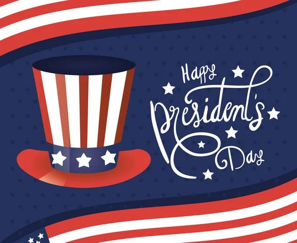 Poster fericit ziua președinților cu tophat SUA — Vector de stoc