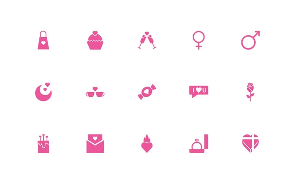 Bundle of happy valentines day set icons — ストックベクタ