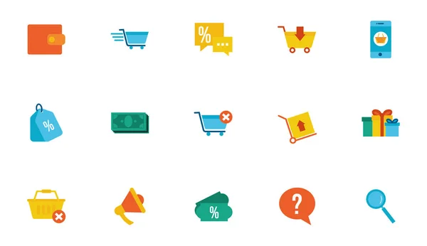 Paquete de iconos conjunto de compras — Vector de stock