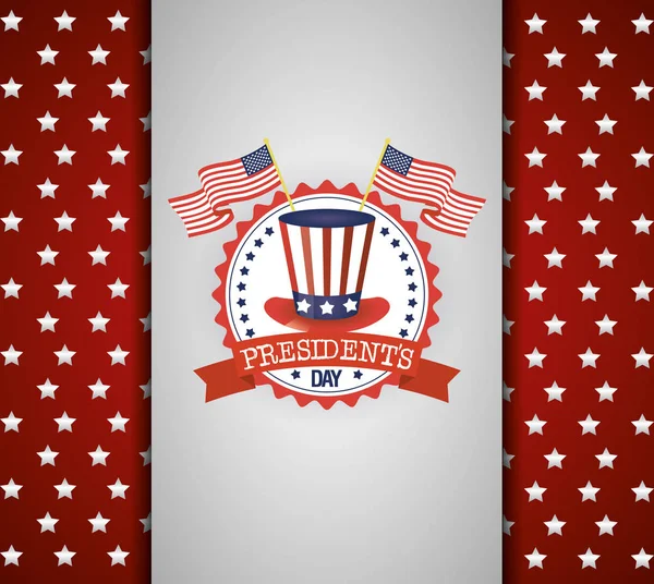 Cartel del día de presidentes con EE.UU. tophat y banderas — Vector de stock