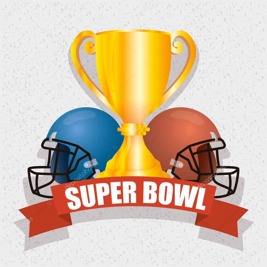superbowl sport poster with trophy and helmets