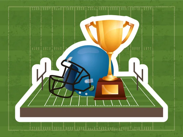 Affiche sport superbowl avec trophée et casque — Image vectorielle