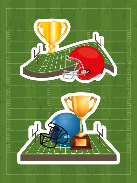 Superbowl cartaz desportivo com troféu e capacete no estádio — Vetor de Stock