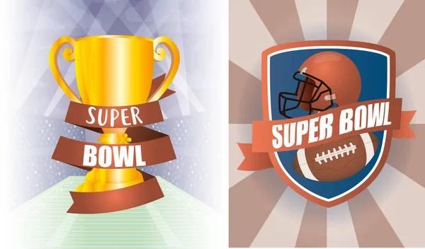 Cartaz esporte superbowl com escudo e troféu —  Vetores de Stock