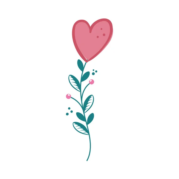 Söt blomma i form hjärta med gren och blad — Stock vektor