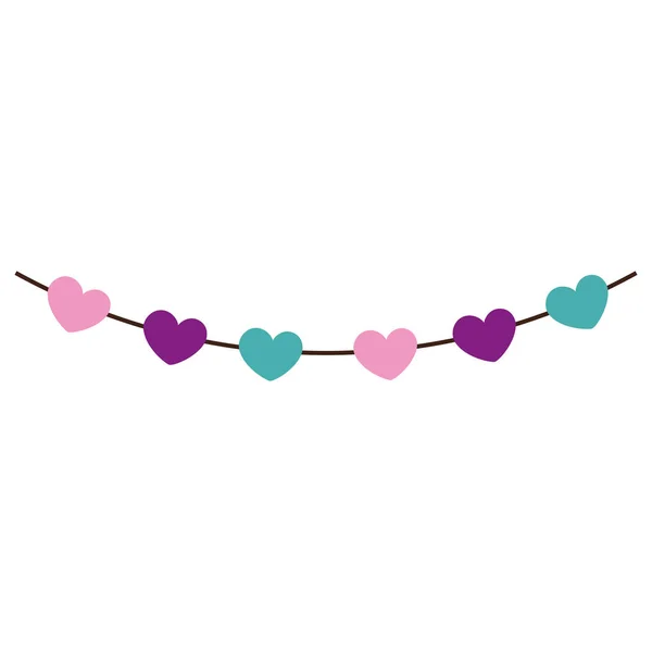 Cute hearts hanging decoration isolated icon — 스톡 벡터