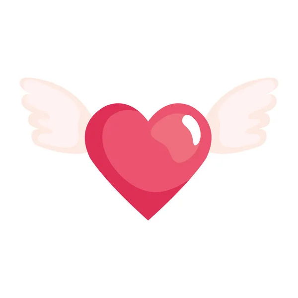Roztomilé srdce s křídly izolované ikony — Stockový vektor